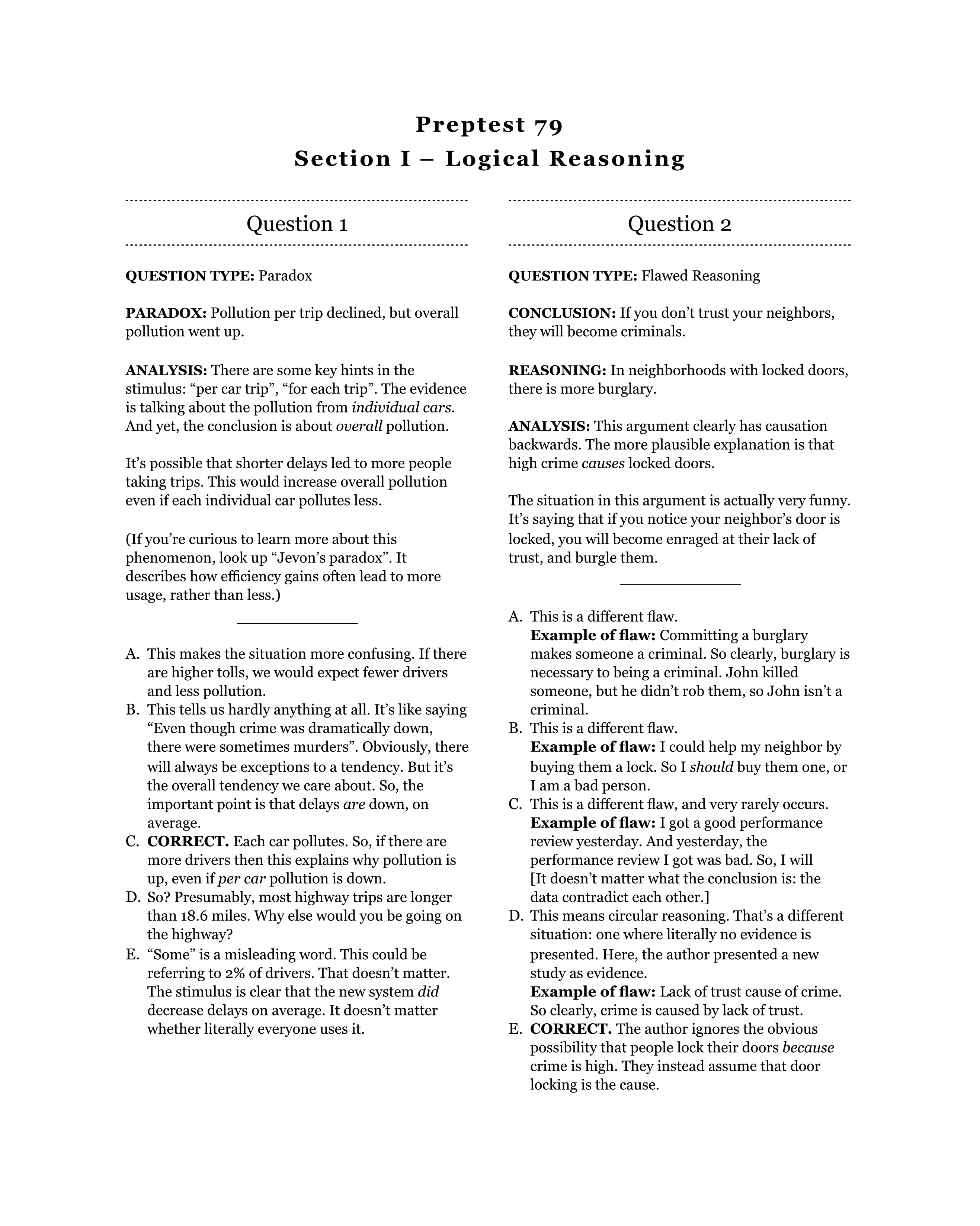 PrepTest 79 Logical Reasoning A (Section 1) Explanations